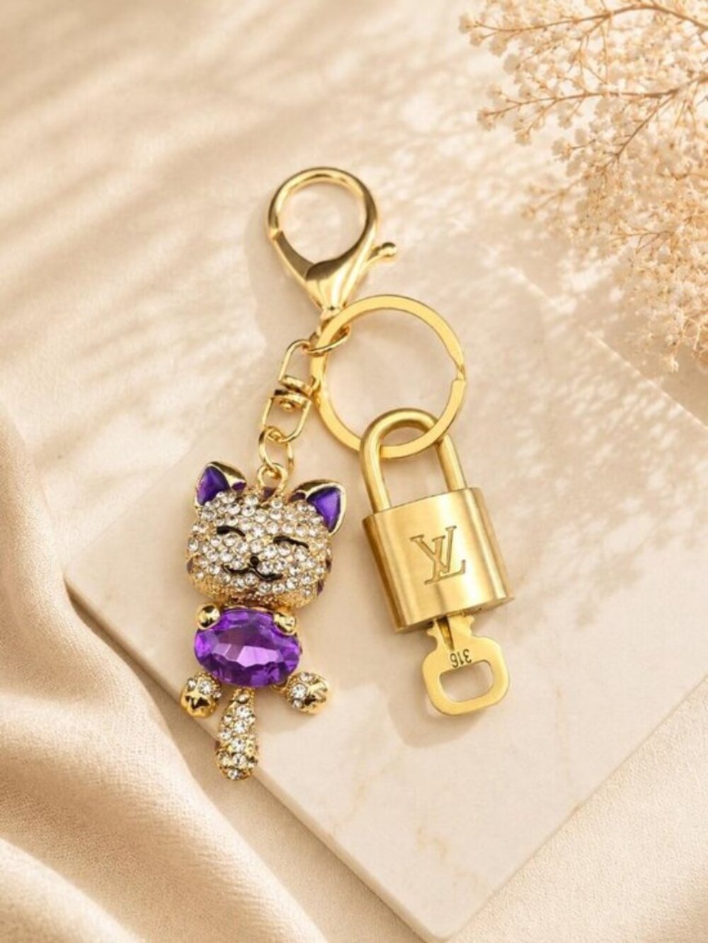 Louis Vuitton Gold Padlock 🔒 Key Set Authentic LV w/ Unbranded Cat Keychain